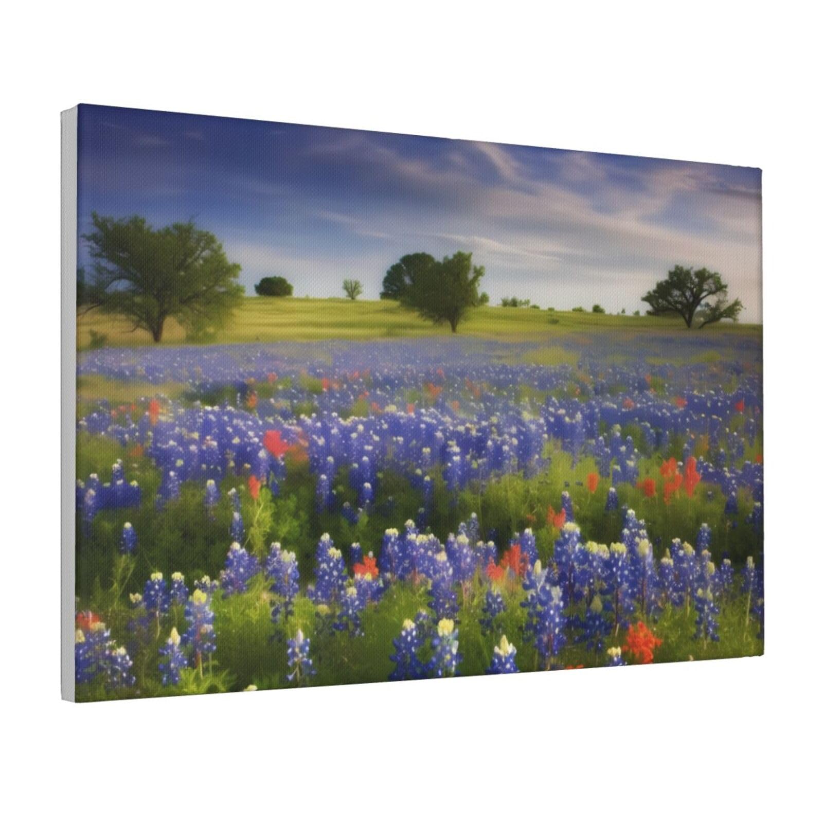 Framed Wall Art for Living Room Art Work, Texas Bluebonnets Scenery Picture Prints Modern Office Wall Paintings Poster Aesthetic Wall Decorations for Home Decor Ready To Hang 8"x12"
