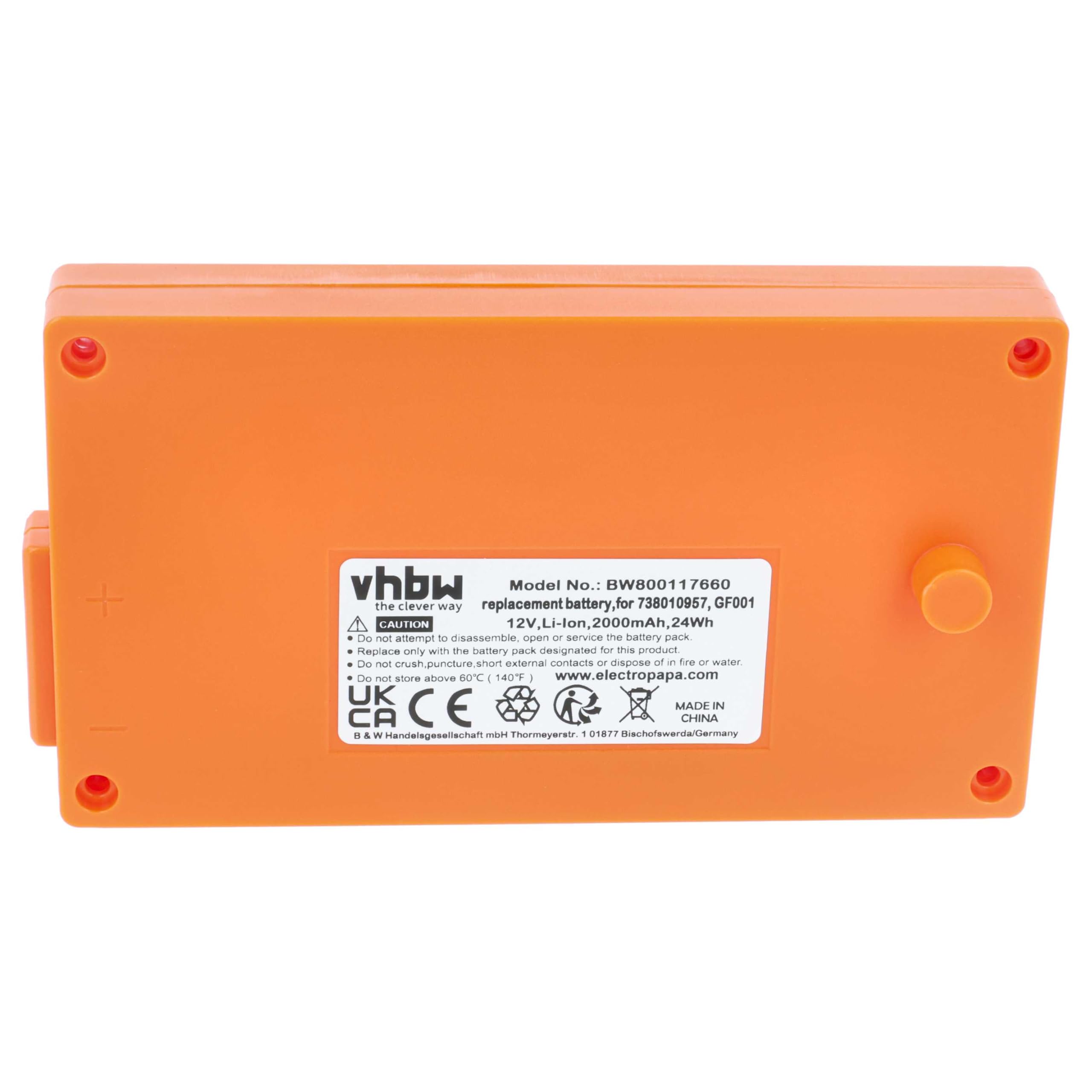 vhbw Batería reemplaza Gross Funk RGRO1215, GF001, 738010957, 100-000-134 para Mando a Distancia Industrial (2000 mAh, 12 V, Li-Ion)