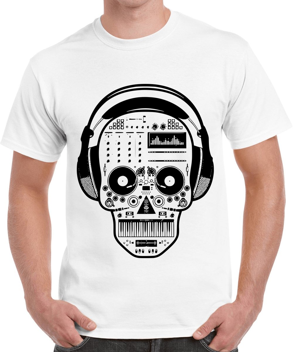 CaseriaMen's Round Neck Cotton Half Sleeved T-Shirt with Printed Graphics - Skull Dj