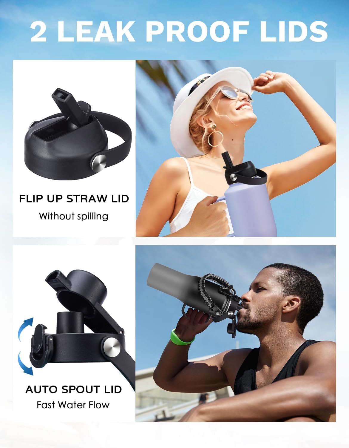 32 OZ Insulated Water Bottle Tumbler - with Straw & Spout Lid, Paracord Handle, Stap Carrying Case, Cold-48H & Hot-24H, Stainless Steel Tumblers with Handle, Slim Water Bottle that Fits in Cup Holder - Image 4