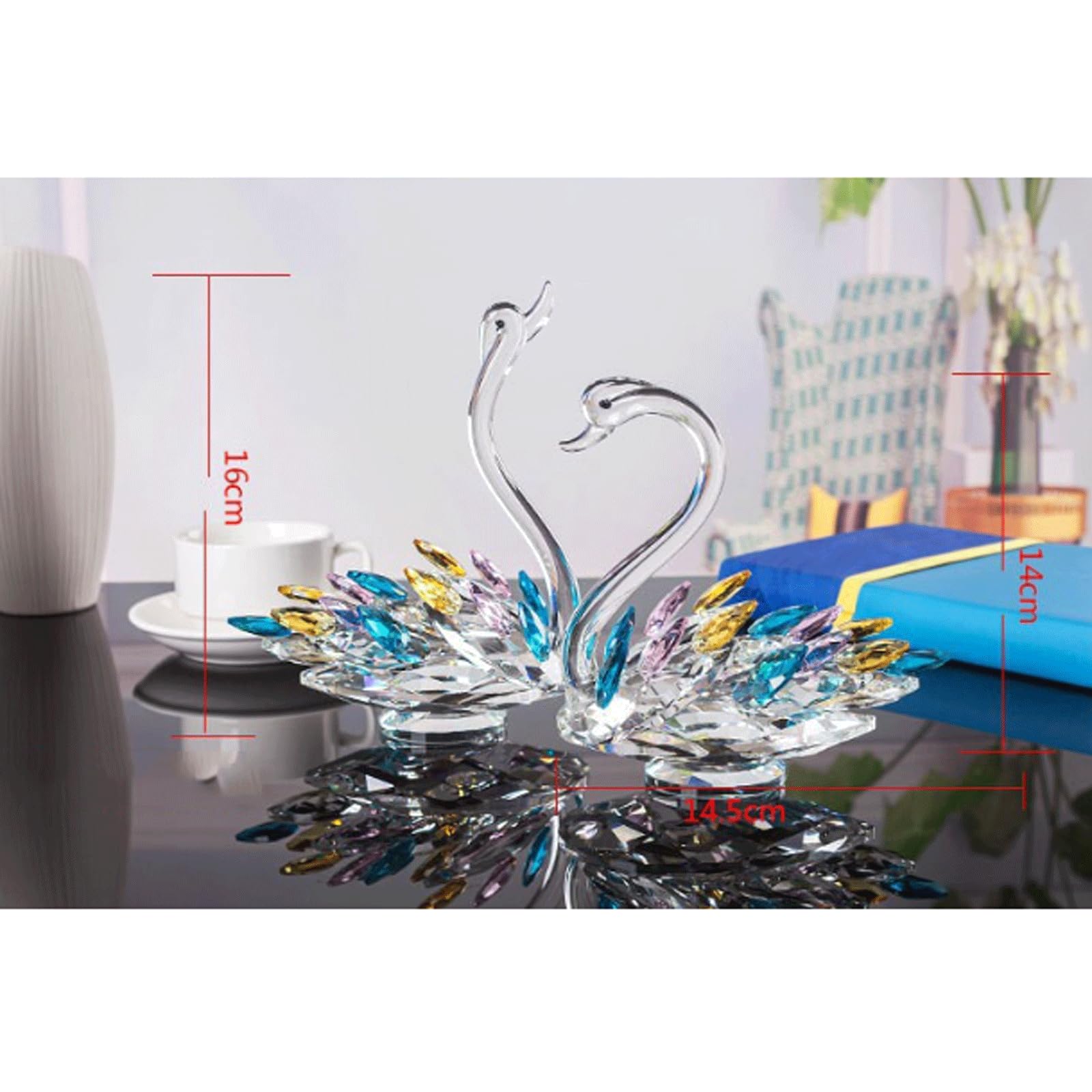 1 par de figuritas de Cisne de Cristal, Adornos de vitral, Mueble de TV, figuritas de Cisne en Miniatura, gabinete de Vino, Ventana, artesanías de Cristal Bonita Figura
