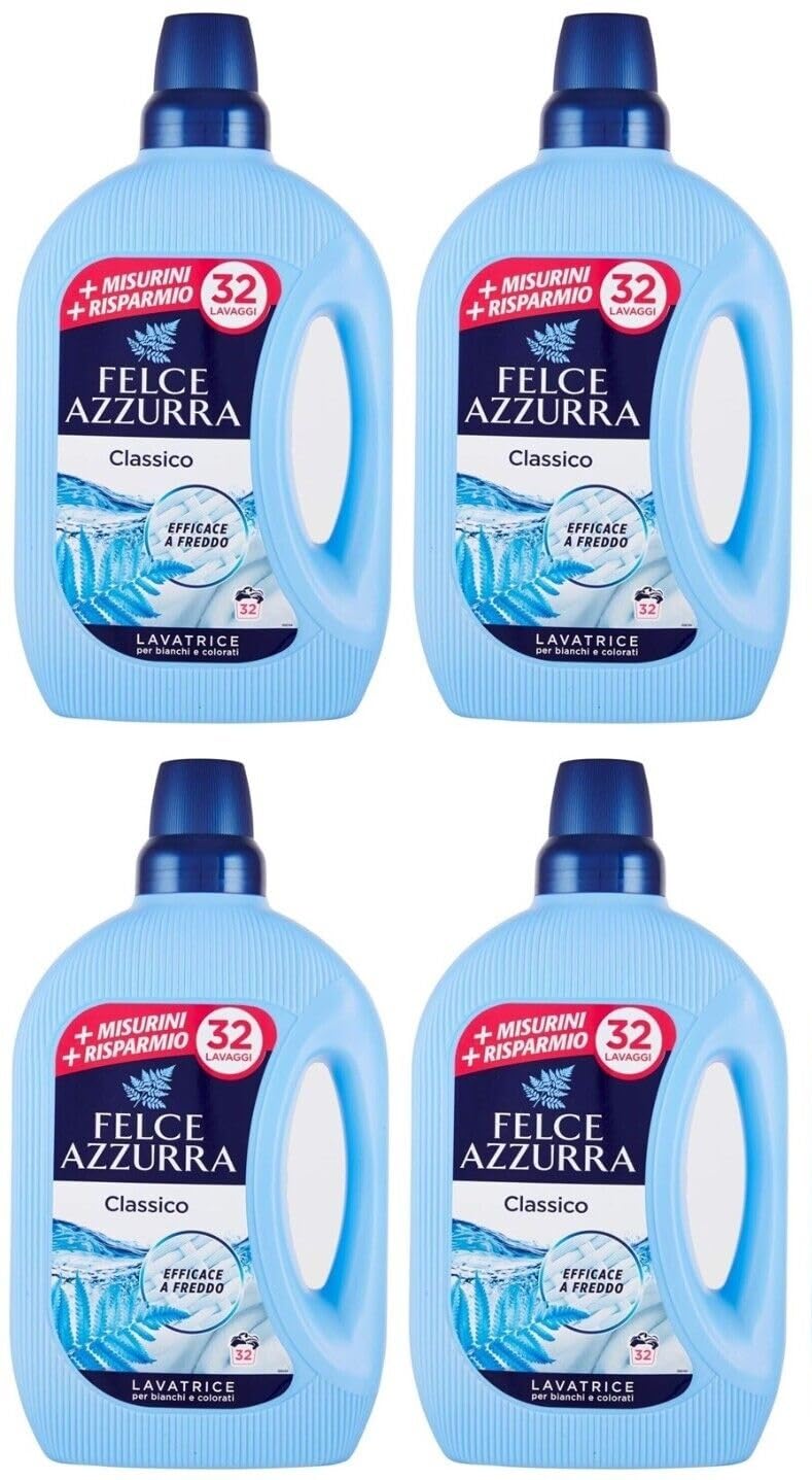 4er-Pack Felce Azzurra Lavatrice Classico,Waschmaschine Flüssig Flüssigwaschmittel für die Waschmaschine Wirksam bei Kälte, für Weiß- und Buntwäsche,32 Wäschen 1595ml