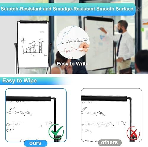 Miniatura 5 de Pizarra blanca con soporte, 40 x 28 pulgadas, pizarra magnética de borrado en seco de doble cara con soporte ajustable en altura, oficina en casa,