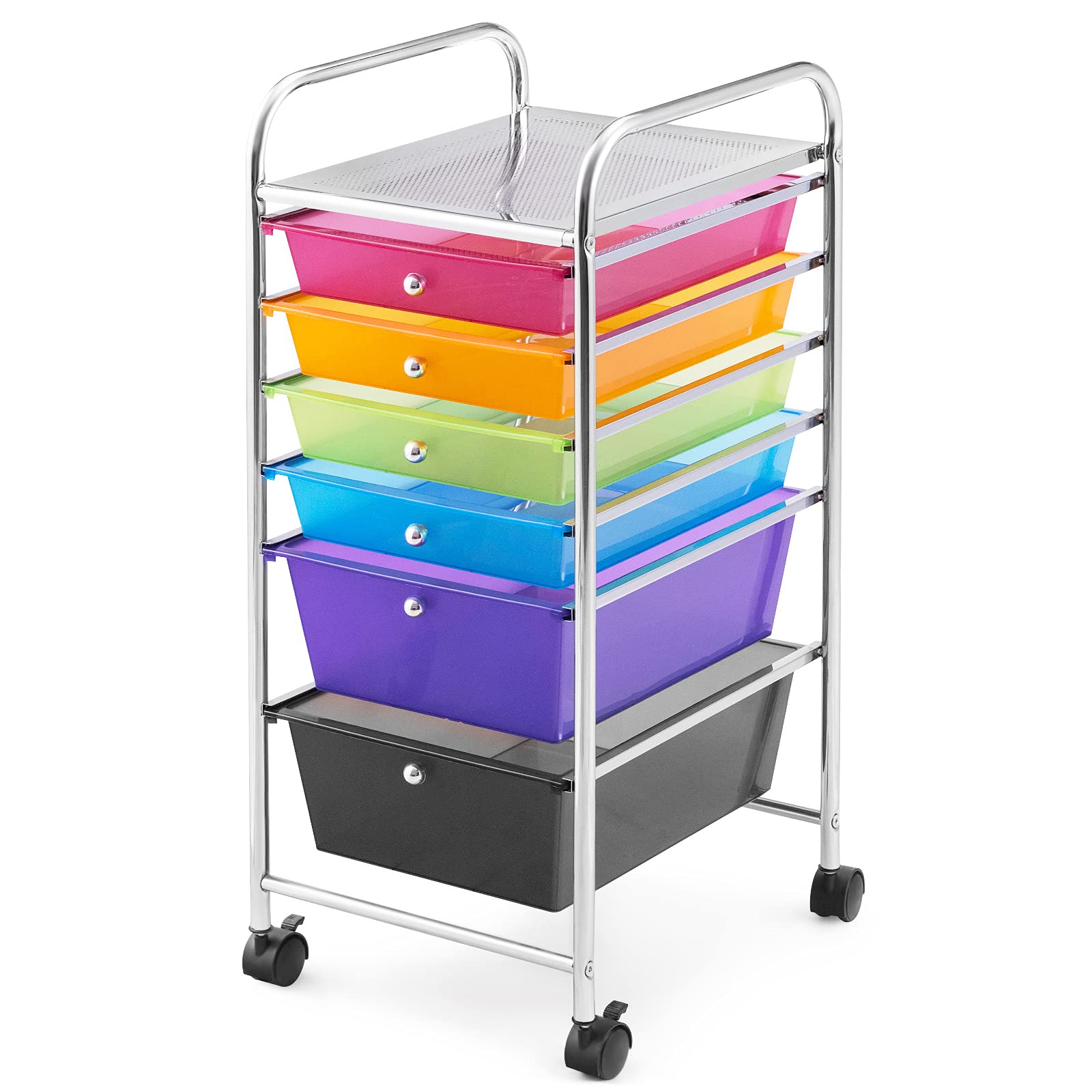 GIANTEX Carrello con 6 Cassetti, Portaoggetti Multistrato, Carrello da Stoccaggio a 6 Ripiani, Contenitore con Ruote, Scaffale Mobile Salvaspazio, 32x37x74 cm, Colorato