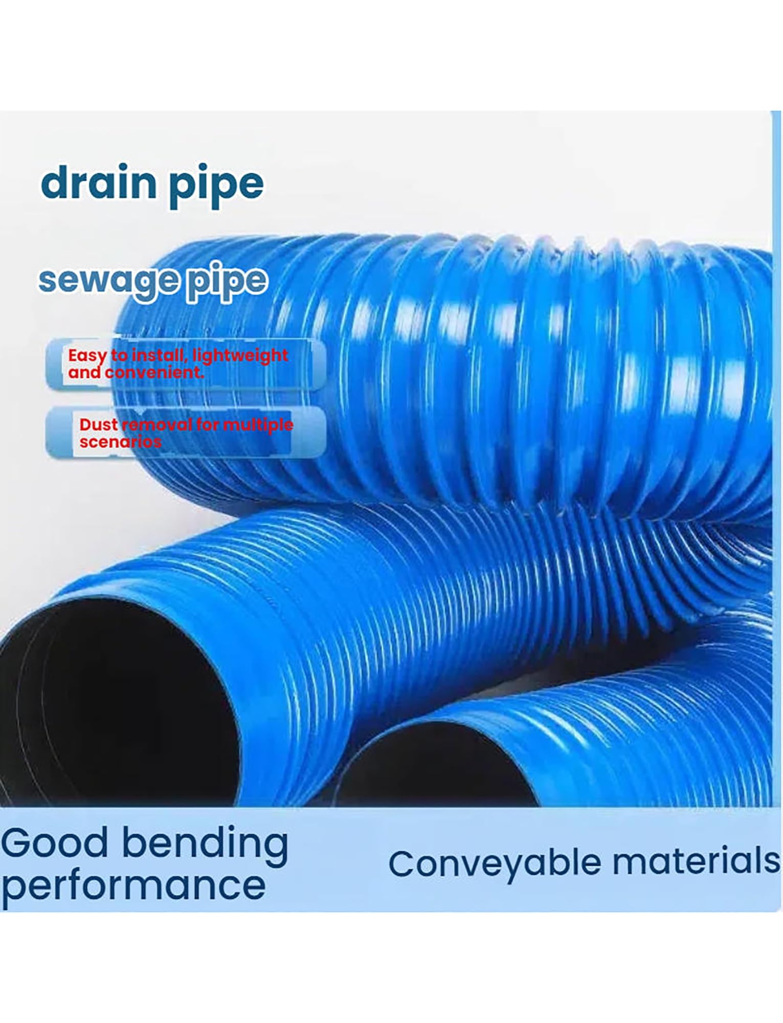 Manguera de succión polvo, caucho PVC | Manguera de recolección de polvo de PVC y extensión de bajante, azul, varios tamaños (130 mm/5,1 pulgadas)(150mm/5.9in)