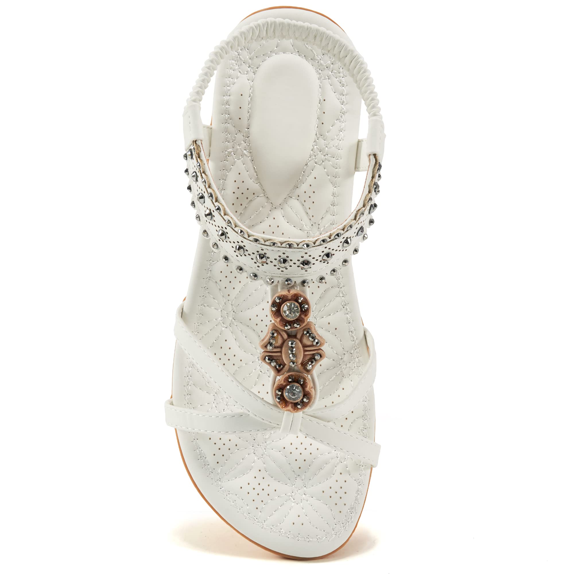 Alicegana Womens Sandals Shoes Comfort Walking with Non Slip on Casual Summer Beach Shoes Dress Ankle Elastic Jeweled Bohemian Flats