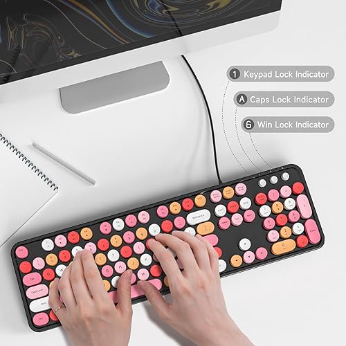 Miniatura 4 de Atelus Teclado de computadora con cable USB, teclado retro de máquina de escribir, teclado de oficina de tamaño completo con teclado numérico,