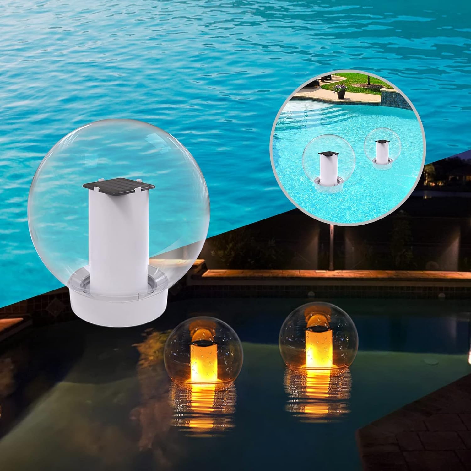 Solar Floating Pool Light, Solar Flame Light, Outdoor Waterproof Glowing Orb for Pool, Spa, Garden, Bedroom Night Decoration 1 Piece.