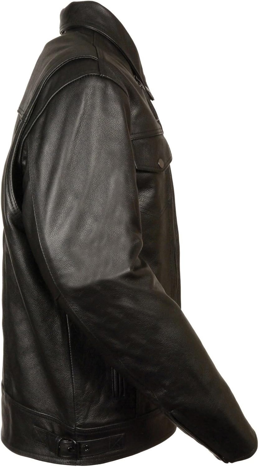 Men's Black Leather Motorcycle Riders Pistol Pete Jacket LKM1760 w/Multi-Utility Pockets - Image 4