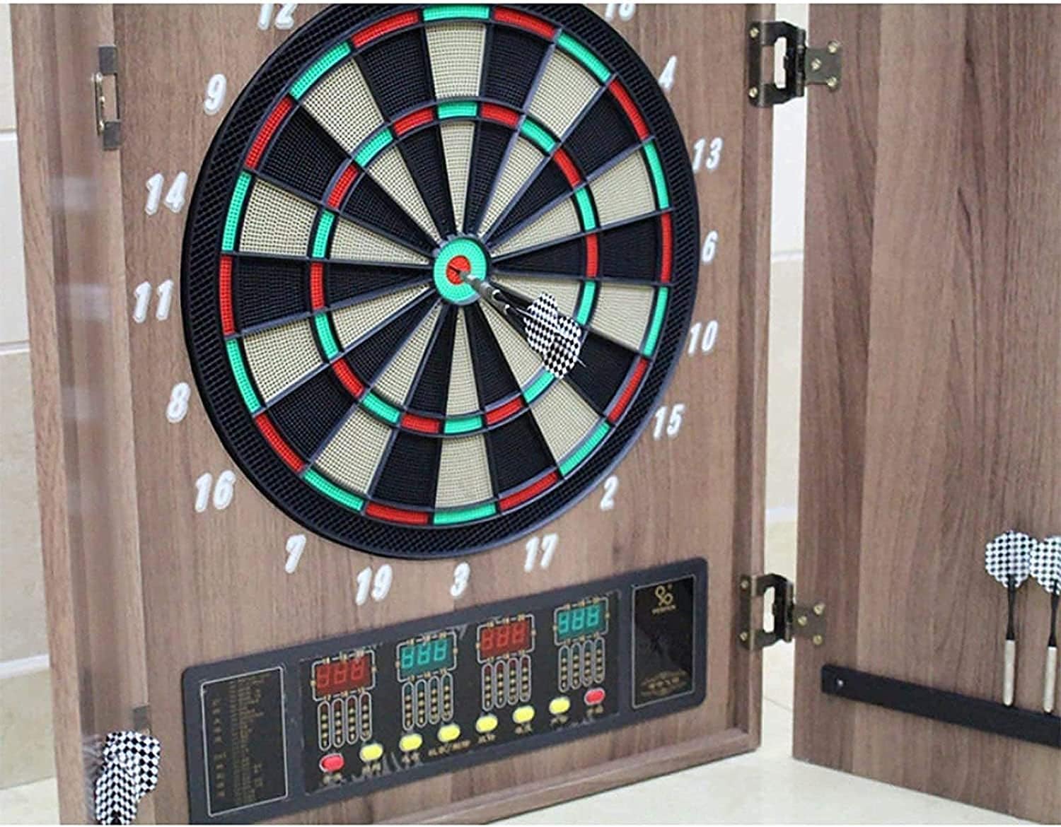 Electronic Dart Board, Electronic Dartboard Set 27 Games and 243 Variations & 4 LED Display with 12 Darts and Cabinet to Storage Multi-Game Option