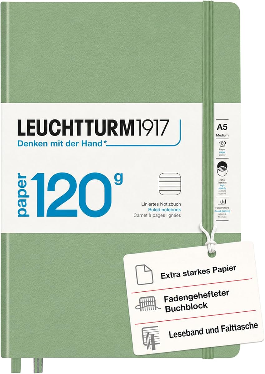 LEUCHTTURM1917 - 120G Special Edition - Medium A5 Ruled Hardcover Notebook (Sage) - 203 Numbered Pages with 120gsm Paper