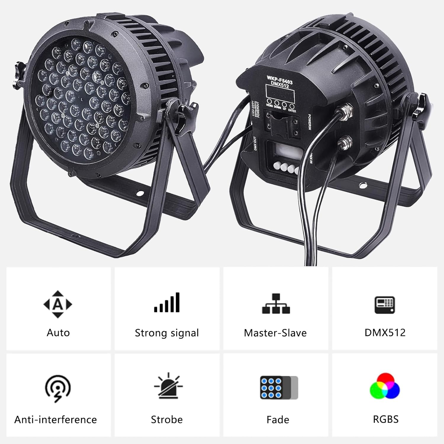 Rear view of the MAD OWL LED Par Light showing the control panel, DMX in/out, and power connections