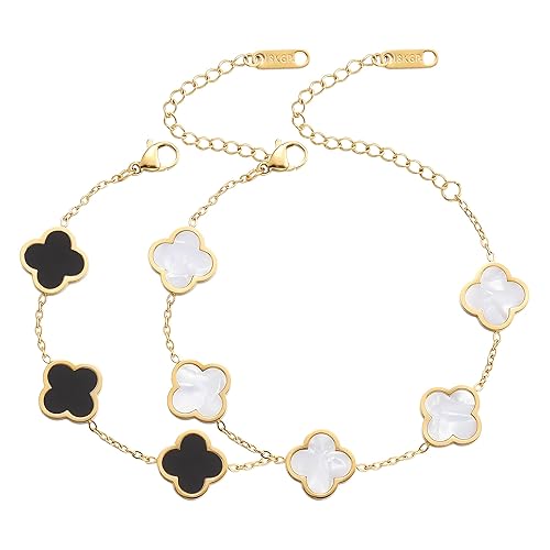 18K Gold Plated Clover Lucky Bracelet for Women White/Black/Red/Green Flower