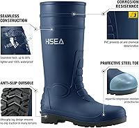 Vista 3 de HISEA Botas de lluvia con punta de acero para hombre, botas de goma de PVC, botas de trabajo impermeables para pesca en jardín, botas de trabajo al