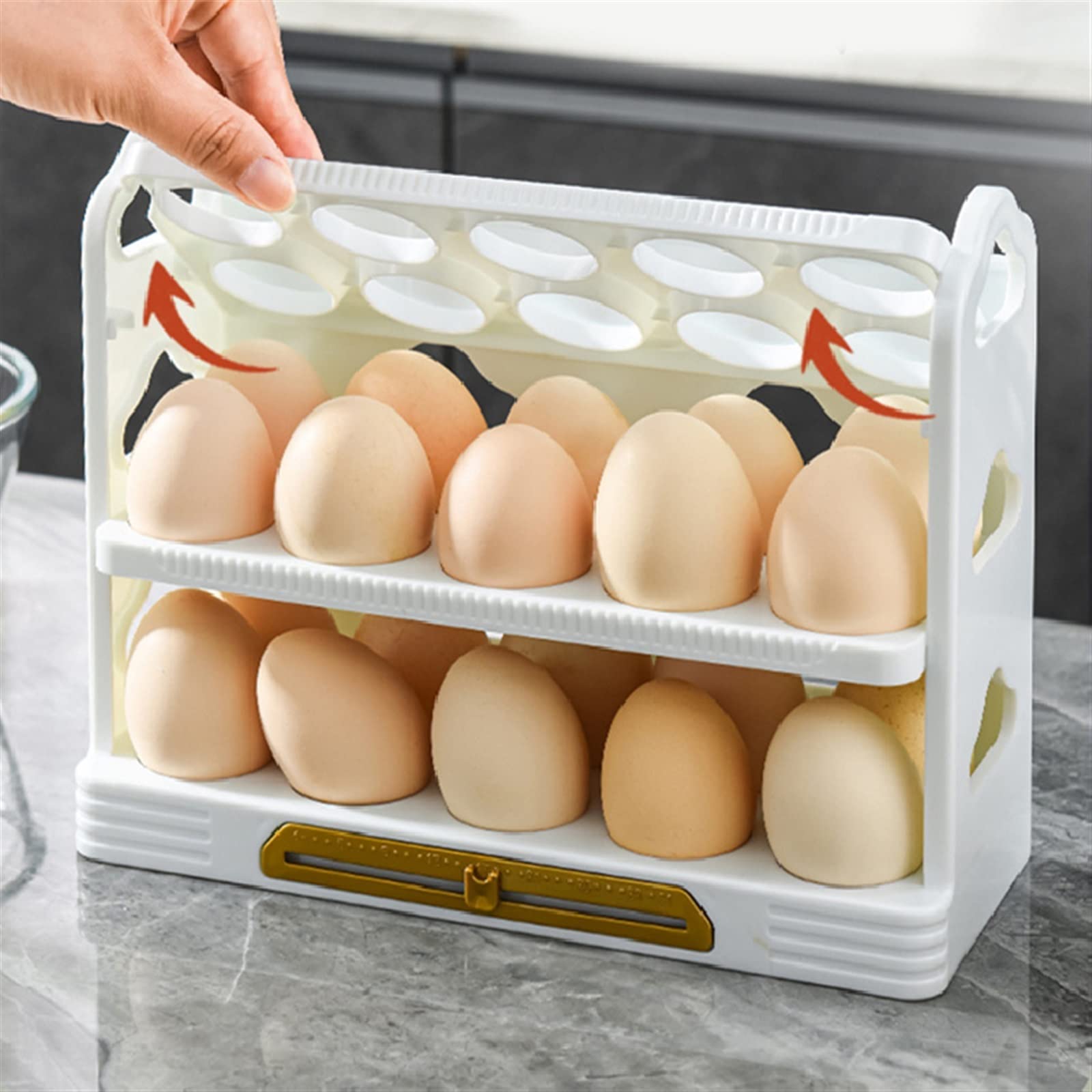Contenedor de Huevos para refrigerador Caja de Almacenamiento de Huevos Refrigerador de 3 Capas Soporte para Huevos Flip Egg Storage Rack Bandeja Contenedor