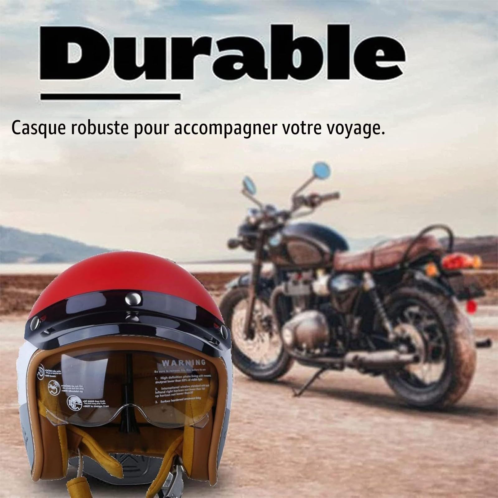 Casque Moto Vintage Casques Jet avec Visière Casques Bols Casque Mobylette avec Lunettes Homologué Dot/ECE Rétro Demi Casque Moto Vélo Scooter Chopper pour Adultes Homme Et Femme
