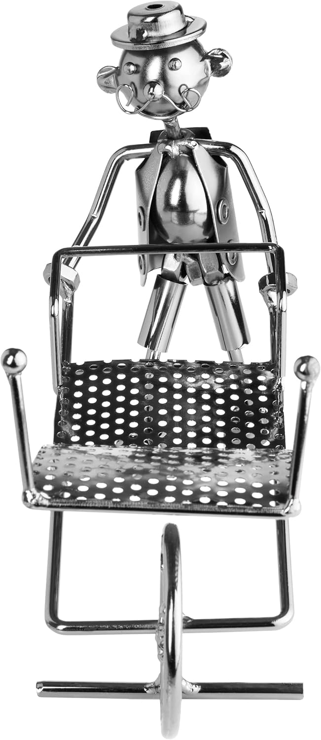 BRUBAKER Wine Bottle Holder 'Man with Wheelbarrow' - Metal Sculpture - Wine Rack Decor - Tabletop - with Greeting Card