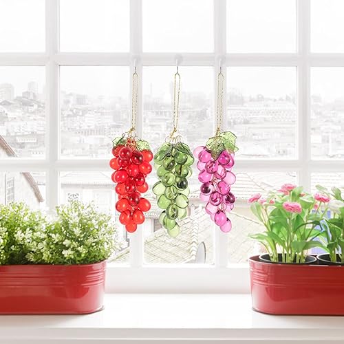 Miniatura 4 de EXCEART Adorno acrílico de racimo de uva, 3 piezas de uvas artificiales, decoración colgante para Navidad, fiesta, boda