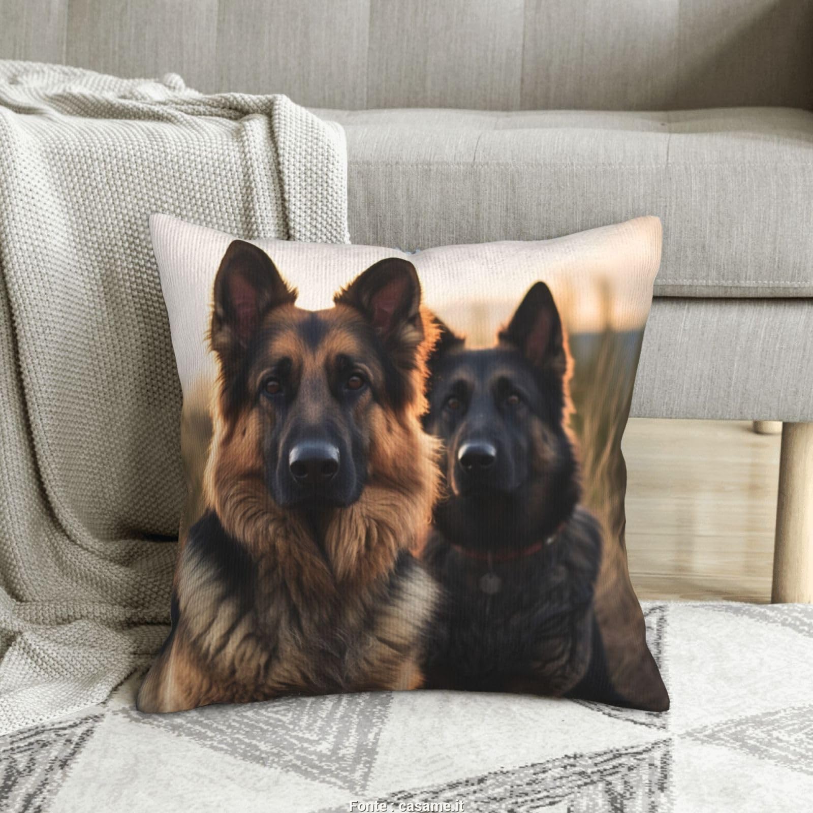 Housse de coussin berger allemand en velours côtelé 50x50 cm pour décoration de salon et canapé