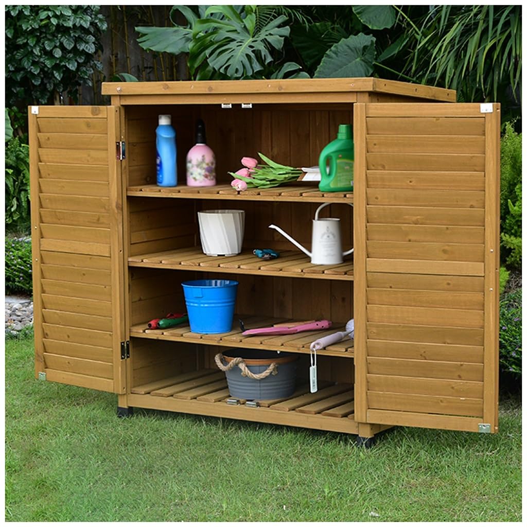 Generisch Geräteschuppen für den Garten, Pflanztisch mit Metallplatte und Holzschrank, Werkbank mit herausnehmbaren Regalböden, Grau, 80 x 45 x 91,9 cm