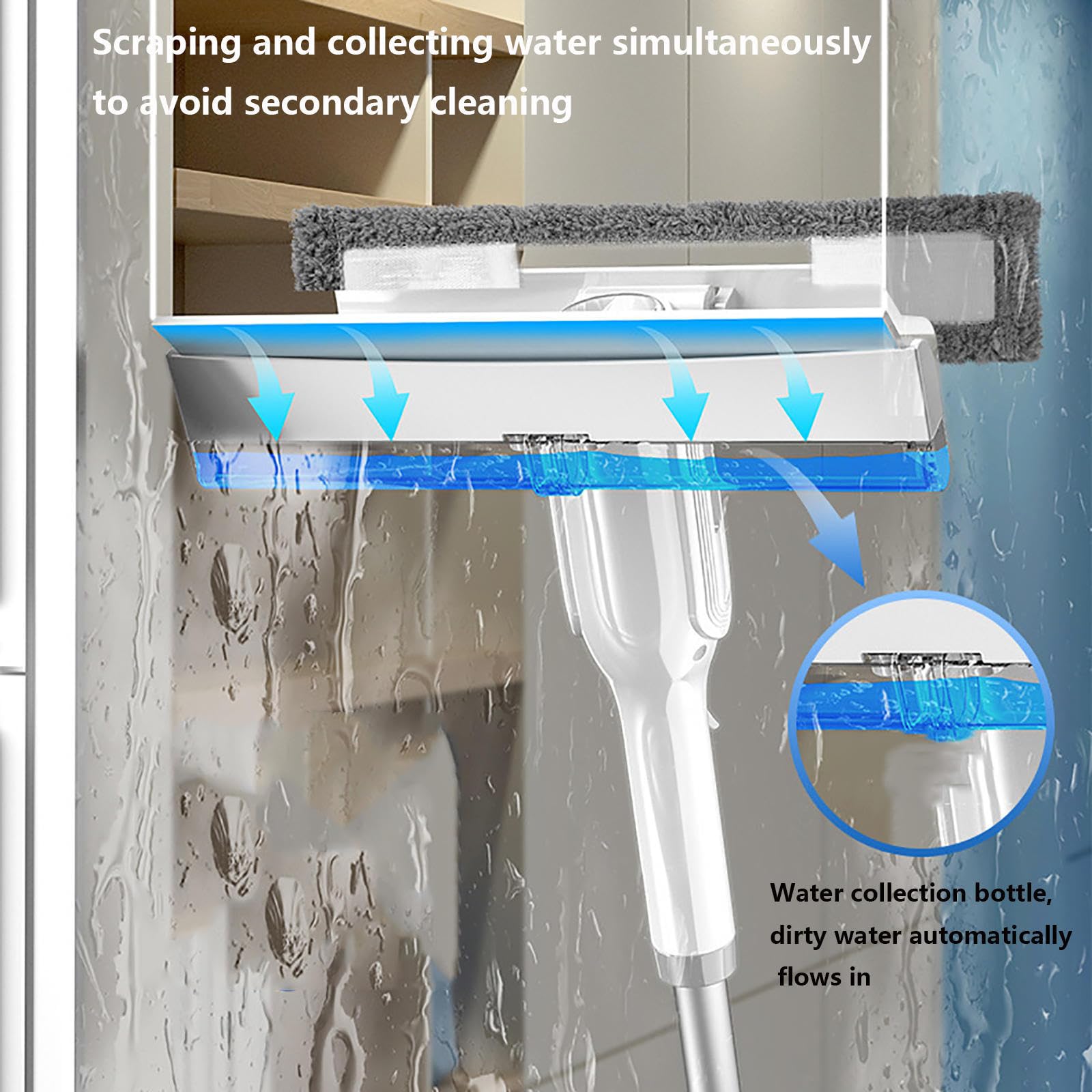 4 en 1 Spray Limpiador De Cristales con Colector De Aguas Residuales Y 3 Paños Microfibra, Limpiador De Cristales con Varilla De Extensión para Baños,Ventanas,Espejos