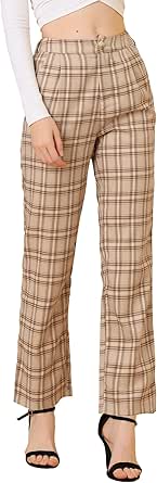 Allegra K Women's Plaid Pants Elastic Waist Casual Work Office Long Trousers