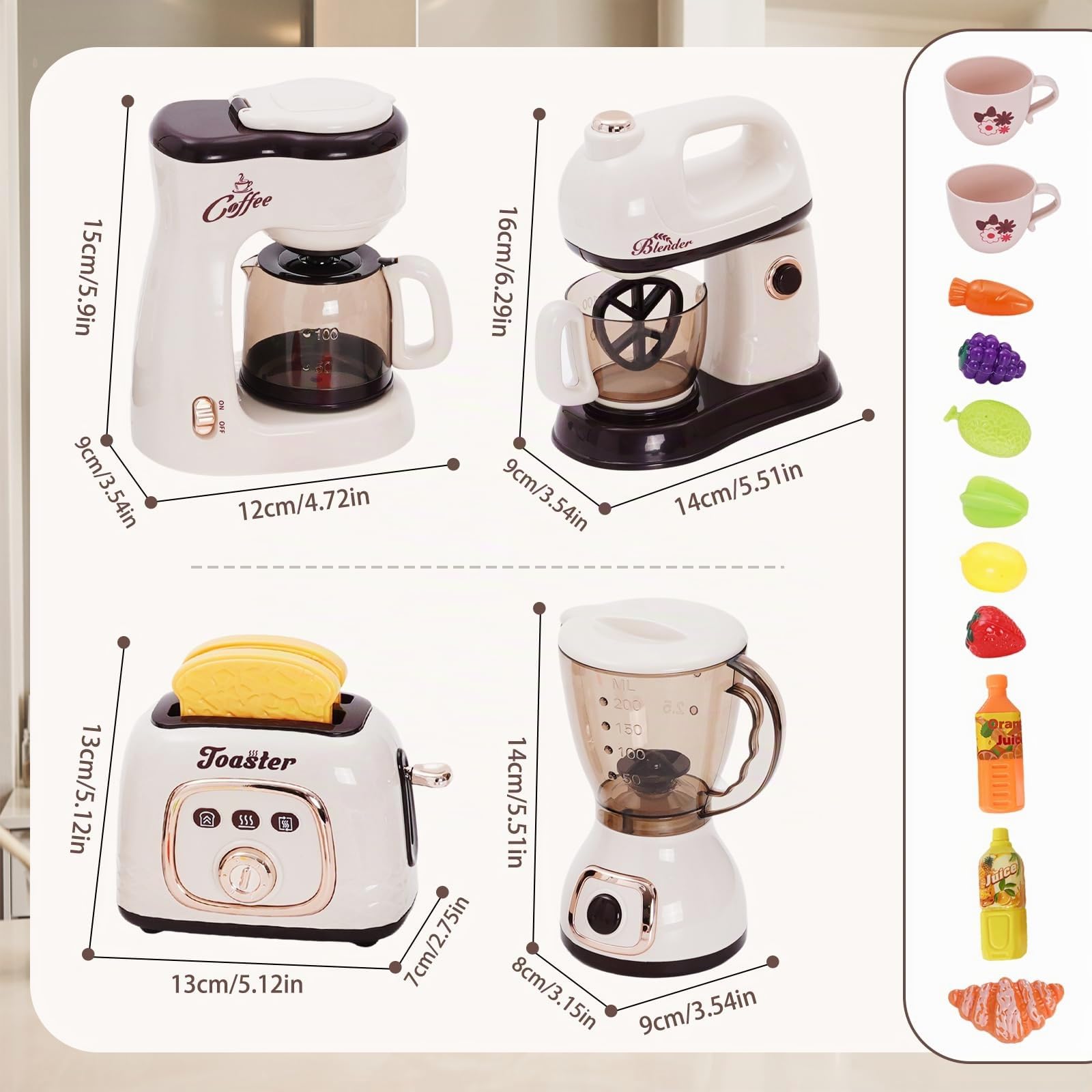Set de utensilios de cocina para niños con cafetera, licuadora, tostadora, batidor, accesorios para cocina infantil, juguetes, juego de cocina, alimentos con luz y sonido, juegos de roles, regalos