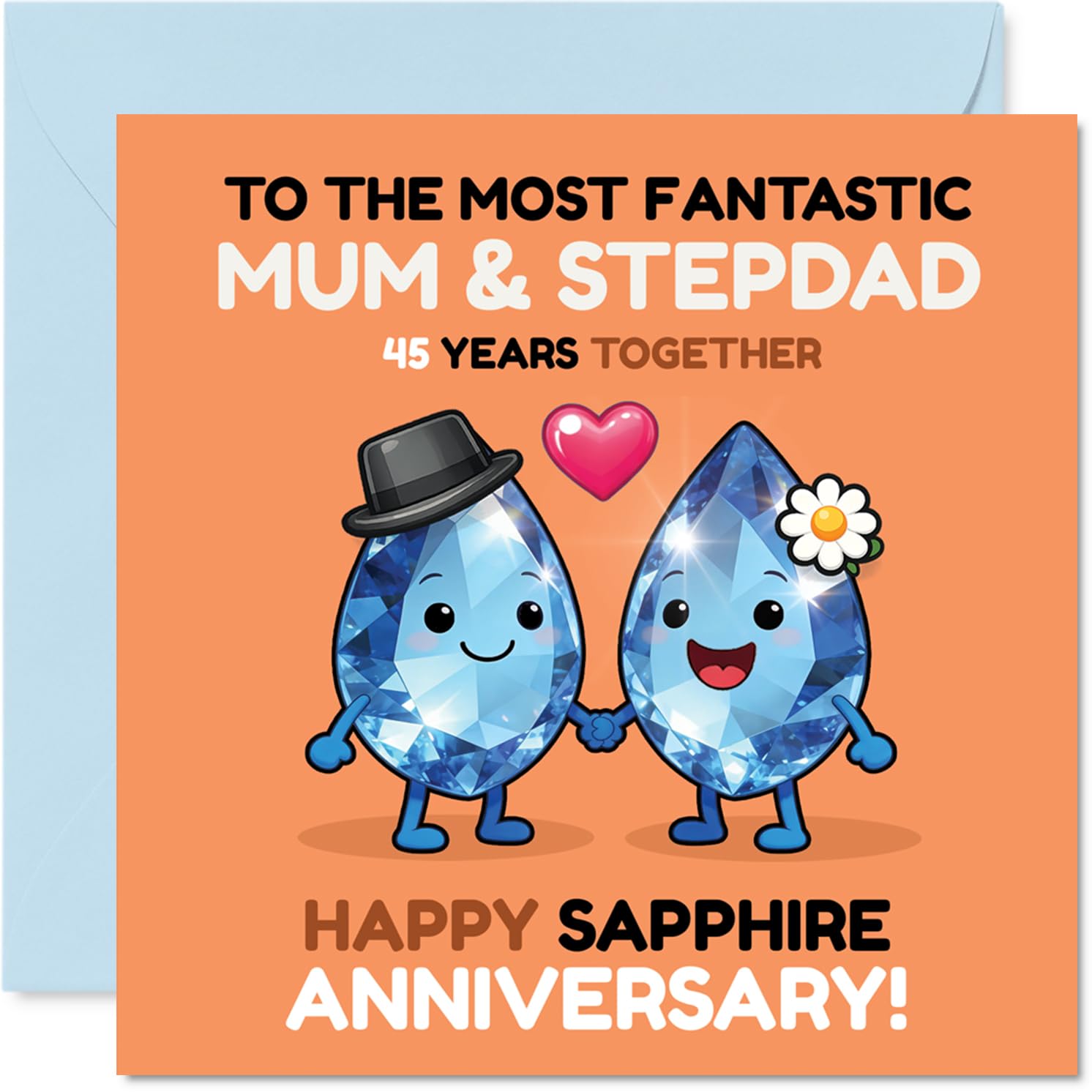 Playful 45th Anniversary Card for Stepdad & Mum - Cheers to 45 Years of Sparkle - 145mm Square, Envelope Included