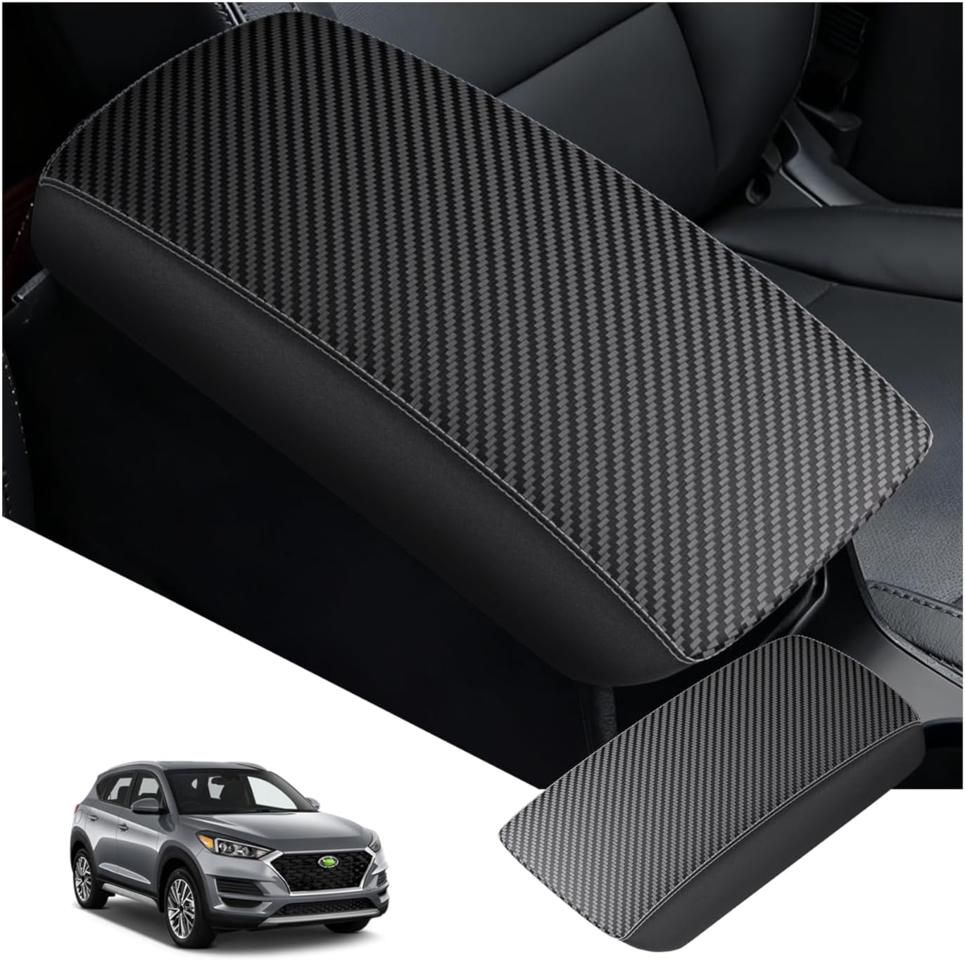 Autorder Custom Fit for Center Console Cover 2016-2021 Hyundai Tucson Accessories Carbon Fiber Armrest Covers Waterproof Anti-Scratch Center Console Protector Pad (Not for 2022 Tucson)