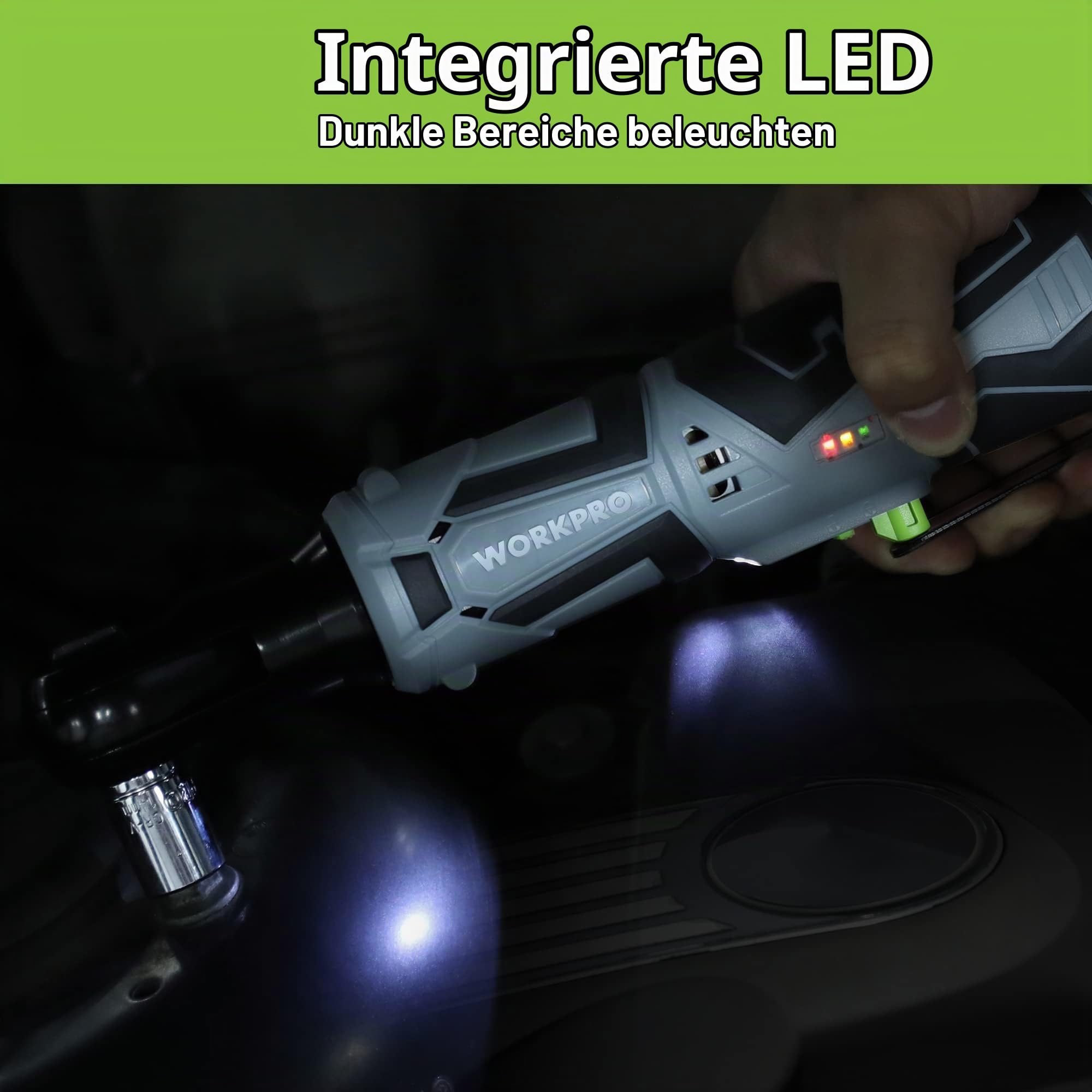 WORKPRO Elektrische Ratschenschlüssel Set, 12V Akku-Ratsche, 3/8"