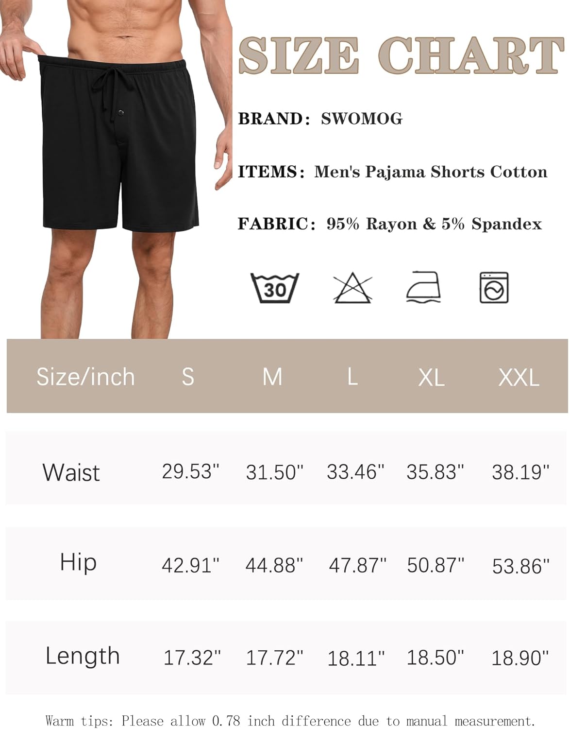SWOMOG Mens Pajama Shorts Sleep Shorts Modal Soft Loungewear Bottoms with Button Fly & Drawstring & Pockets - Image 7