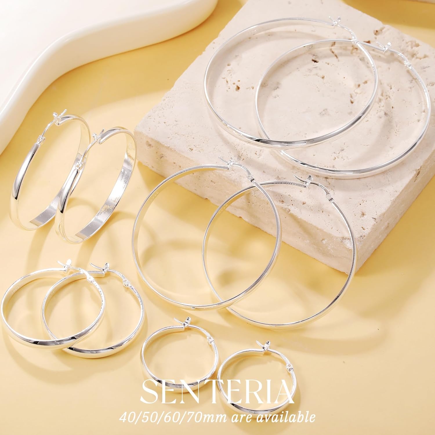 Senteria Large Sterling Silver Hoop Earrings for Women Hypoallergenic Silver Hoop Earrings Lightweight Thin Big Hoops Earring for Women Thin 40/50/60/70MM - Image 6