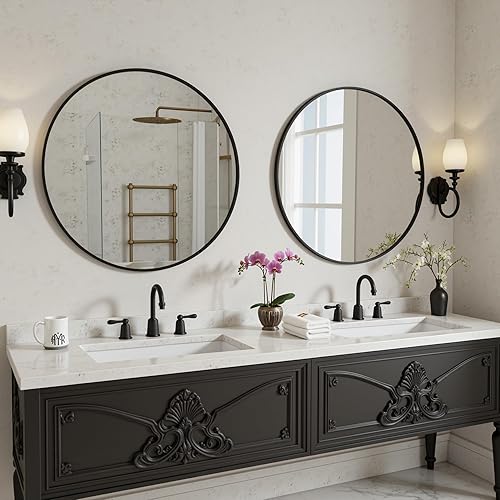 Miniatura 30 de Antok Espejo redondo - Espejo circular de 18 pulgadas para pared, baño, tocador, sala de estar, marco de metal, dorado