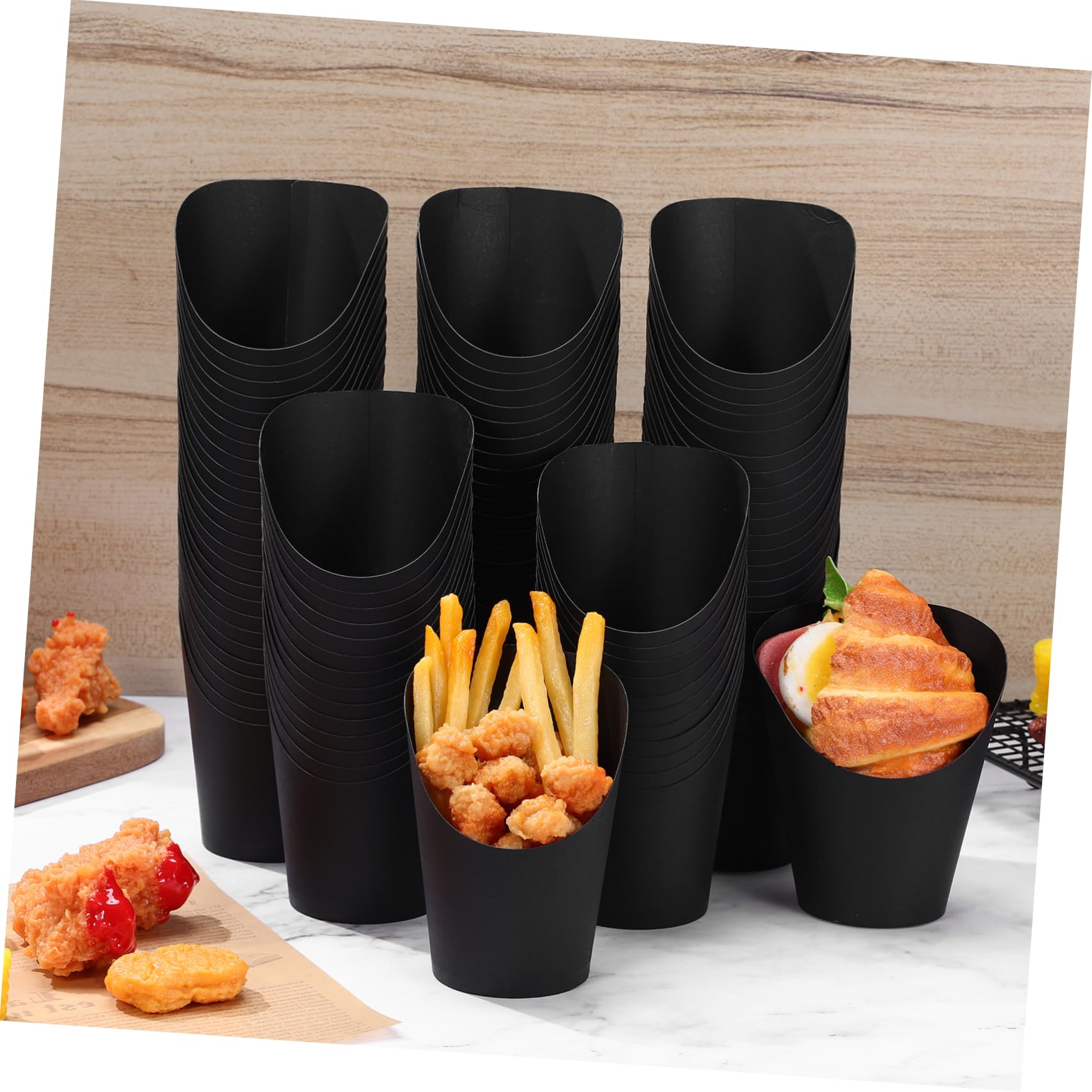 Ciieeo Coppette per Patatine Inclinate Nere 14oz 100 Pezzi in Carta | Apertura Obliqua, Capienza Ampia e Struttura Robusta, per Festa ed Eventi, Formato Monouso