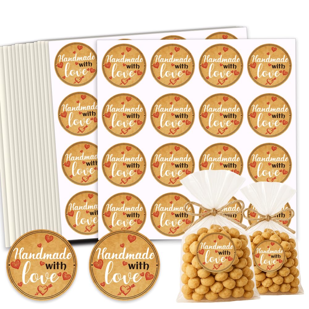 GOMAKERER 320 Pcs Homemade with Love Stickers, 2 Inch Round Waterproof Kraft Home Made Labels Jar Canning Label Stickers Self-Adhesive Packaging Sticker for Cookie Bags Businesses Gifts โ image 1