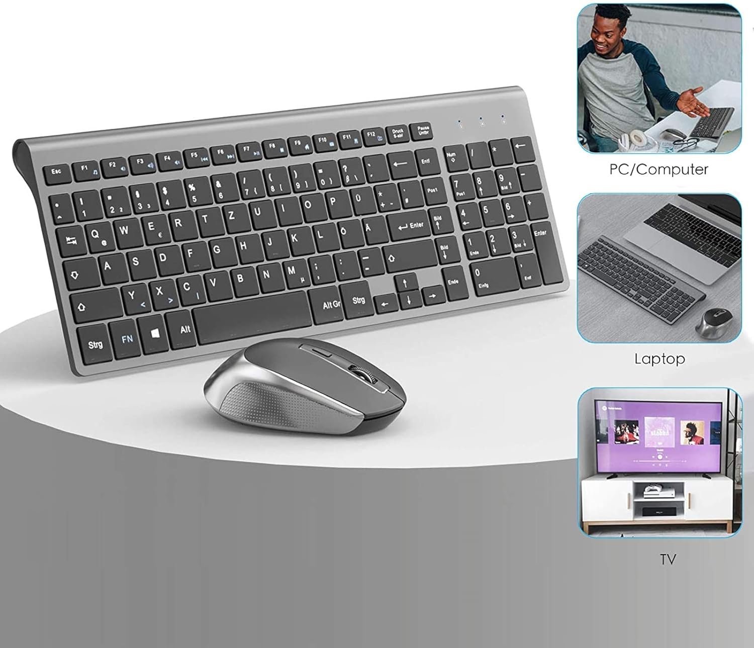 Wireless Keyboard Mouse Combo, J JOYACCESS Cordless Keyboard and Mouse Set, 2.4G Ergonomic Computer Keyboard Mouse for PC,Windows, Computer, Laptop, Desktop, Chromebook,Mac-Grey : Electronics