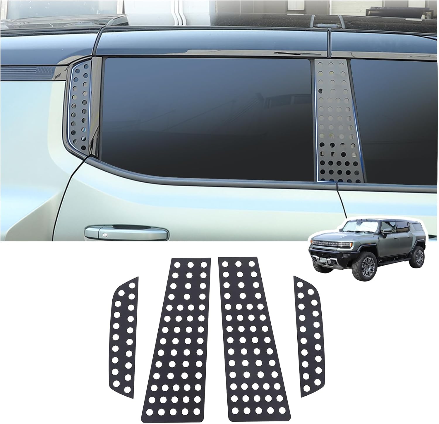 1 Set Black Aluminum Pillar Posts Door Window Trim for Hummer EV SUV Accessories Door Window Pillar Posts Cover Trim Exterior Anti-Scratch Molding Trim for Hummer EV SUV 2024 2025 (American Flag)