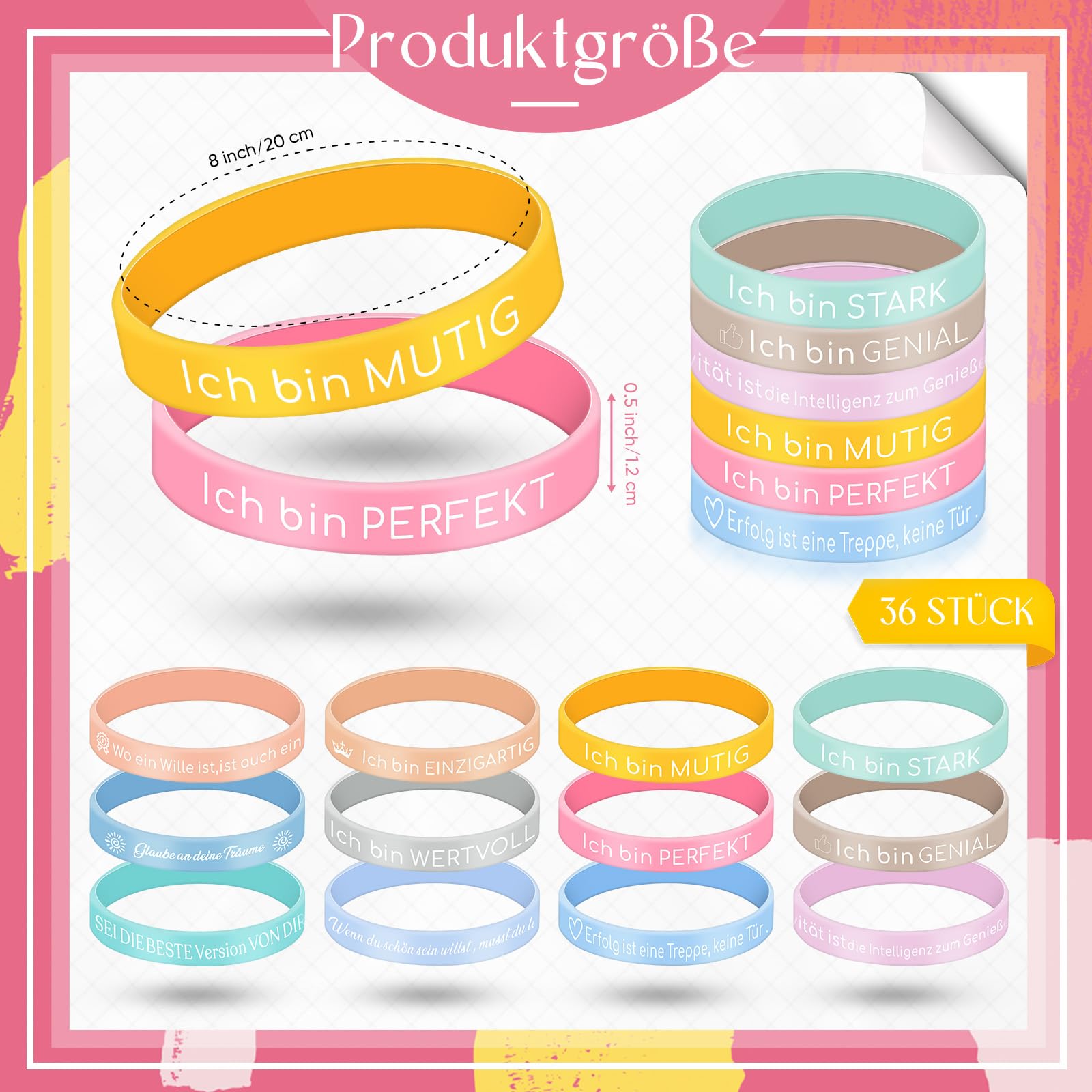 Harrycle 36 stuks motiverende armbanden voor kinderen, siliconen armbanden met positieve spreuken, moedermakers, cadeau, motiverende rubberen armbanden, feestcadeautje voor tieners, collega's