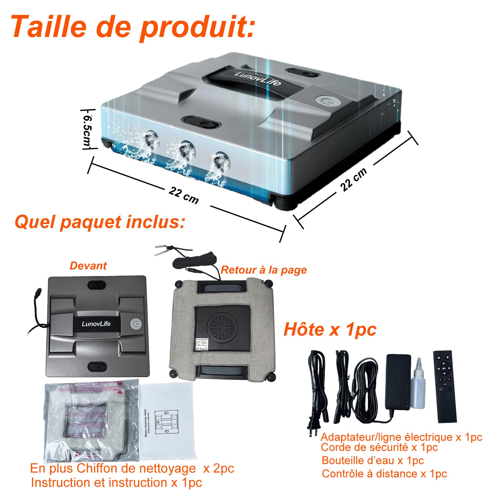 Robot Laveur de Vitre 5600Pa, Nettoyeur Vitre Automatique 6 Buses Pulvérisation, Aspirateur à Vitre Intelligent avec Télécommande & Corde de Sécurité, pour Fenêtres Intérieures et Extérieures