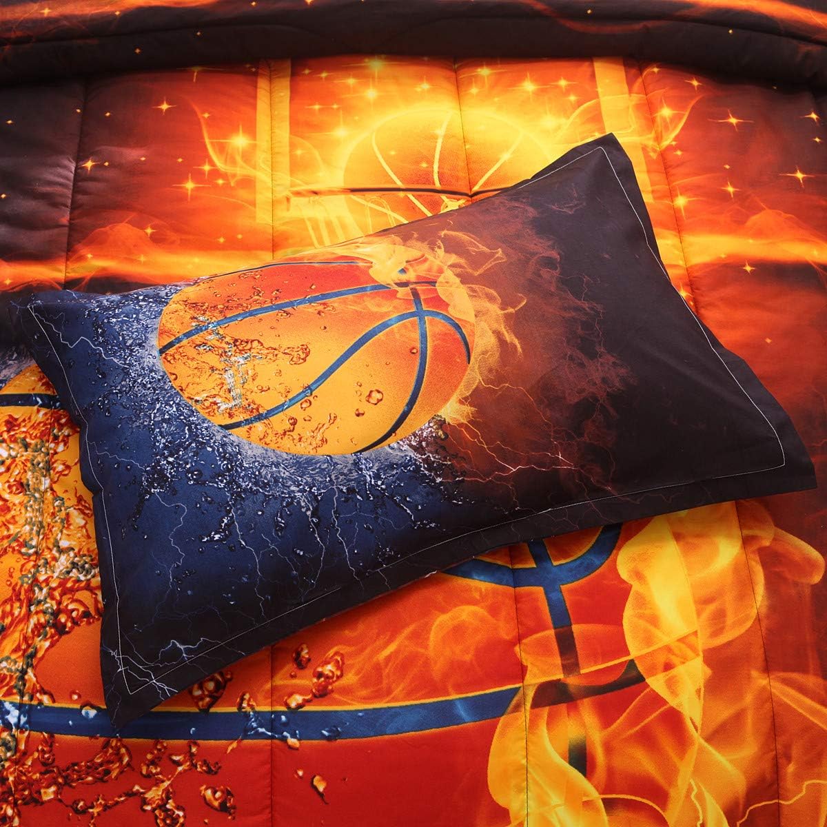 NTBED Basketball Comforter Set Full for Boys Teens, 3-Pieces Sports Bedding Comforter,All-Season Reversible Fire Printed Quilt Set with 2 Matching Pillow Shams