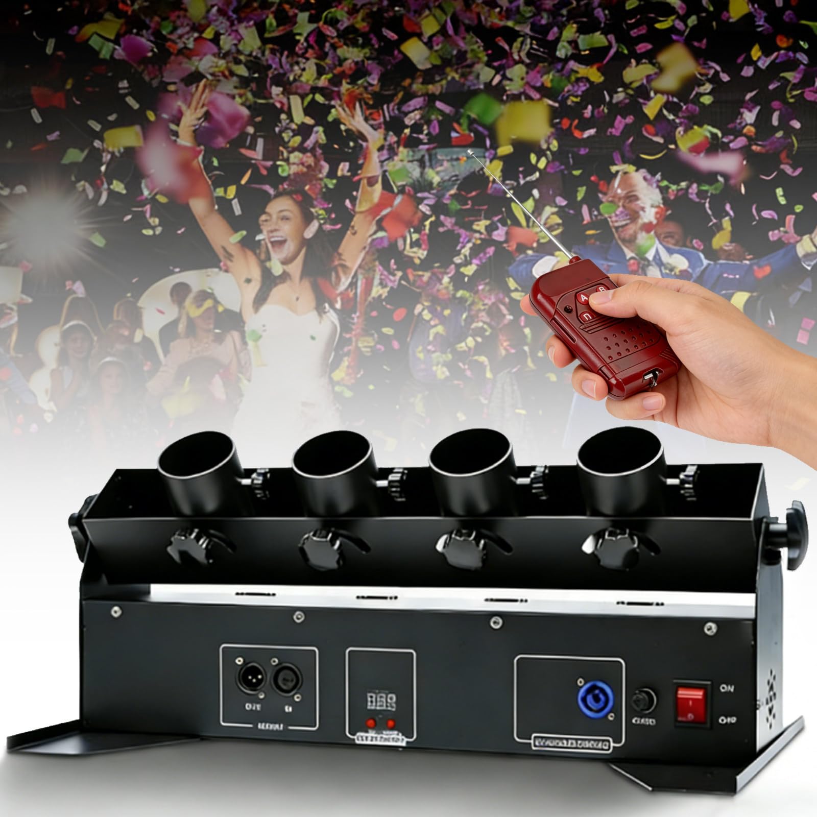 4 Kopf Konfettimaschinen, Professionelle Elektrische Konfettiwerfer Maschine, DMX Steuerung Konfetti Kanone, Maschine für Party Event Hochzeit