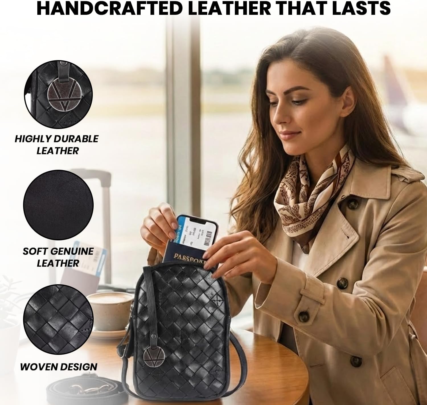 Genuine Leather Small Leather Crossbody Bags For Women Cell Phone Purse With Adjustable & Detachable Strap