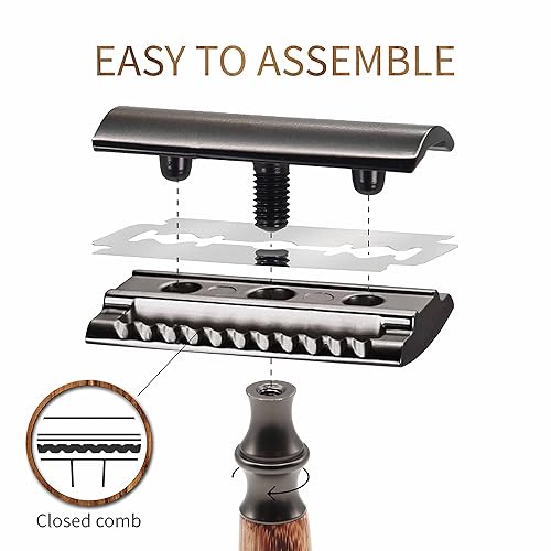 Miniatura 68 de Bambaw - Maquinilla de afeitar de seguridad de doble filo con 5 cuchillas de seguridad, maquinilla de una sola hoja con soporte, para hombres