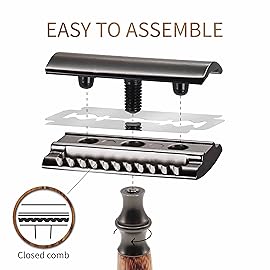 Bambaw Double Edge Safety Razor Men & Women with 5 Replacement Shaving Blades, Women Razor One Blade, Close & Smooth Shave (Thick Bamboo Black)