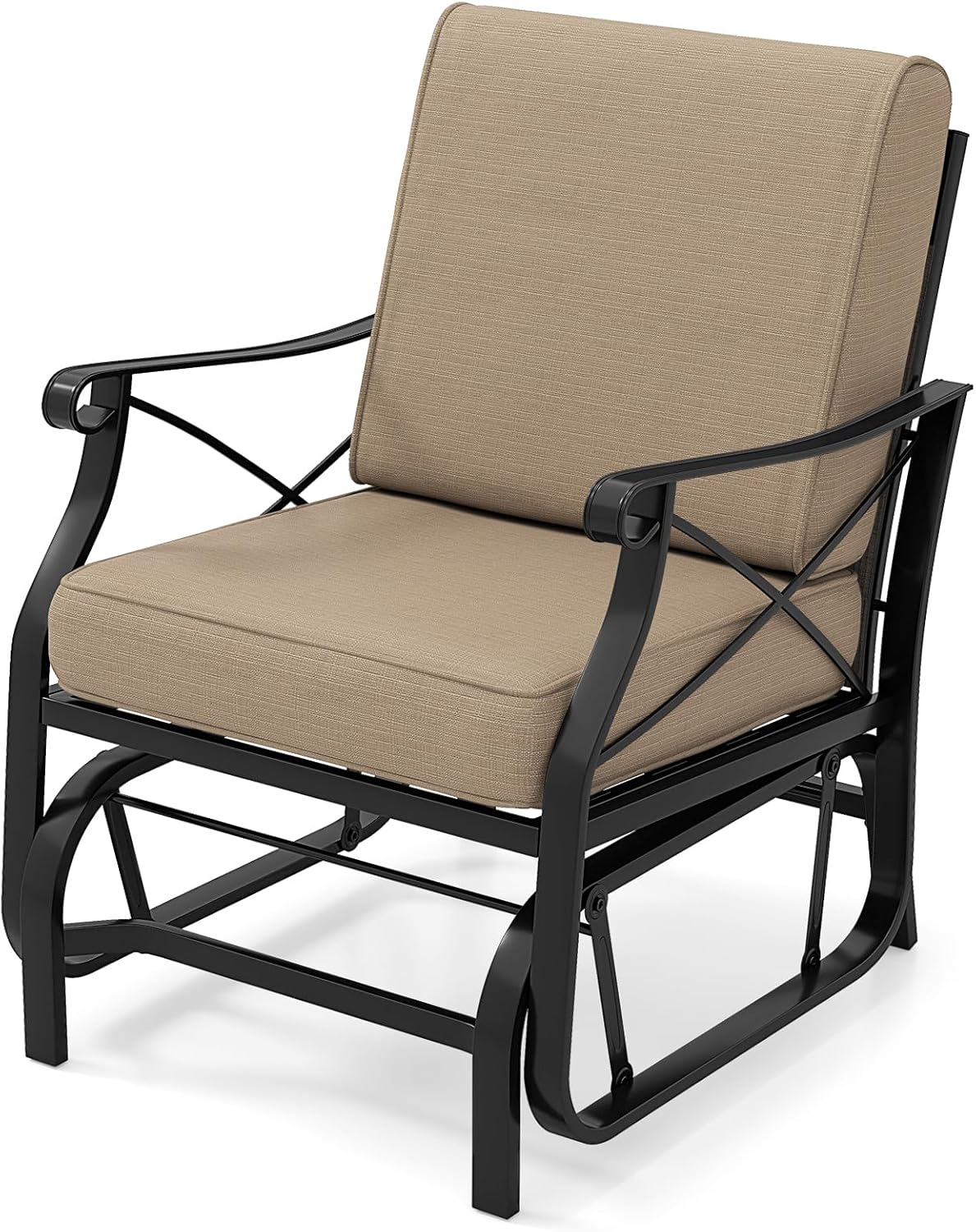 Tangkula Outdoor Glider Rocking Chair, Patio Gliding Chair Furniture with Metal Frame and Thick Cushions for Porch, Balcony, Garden and Yard (1 Pack)