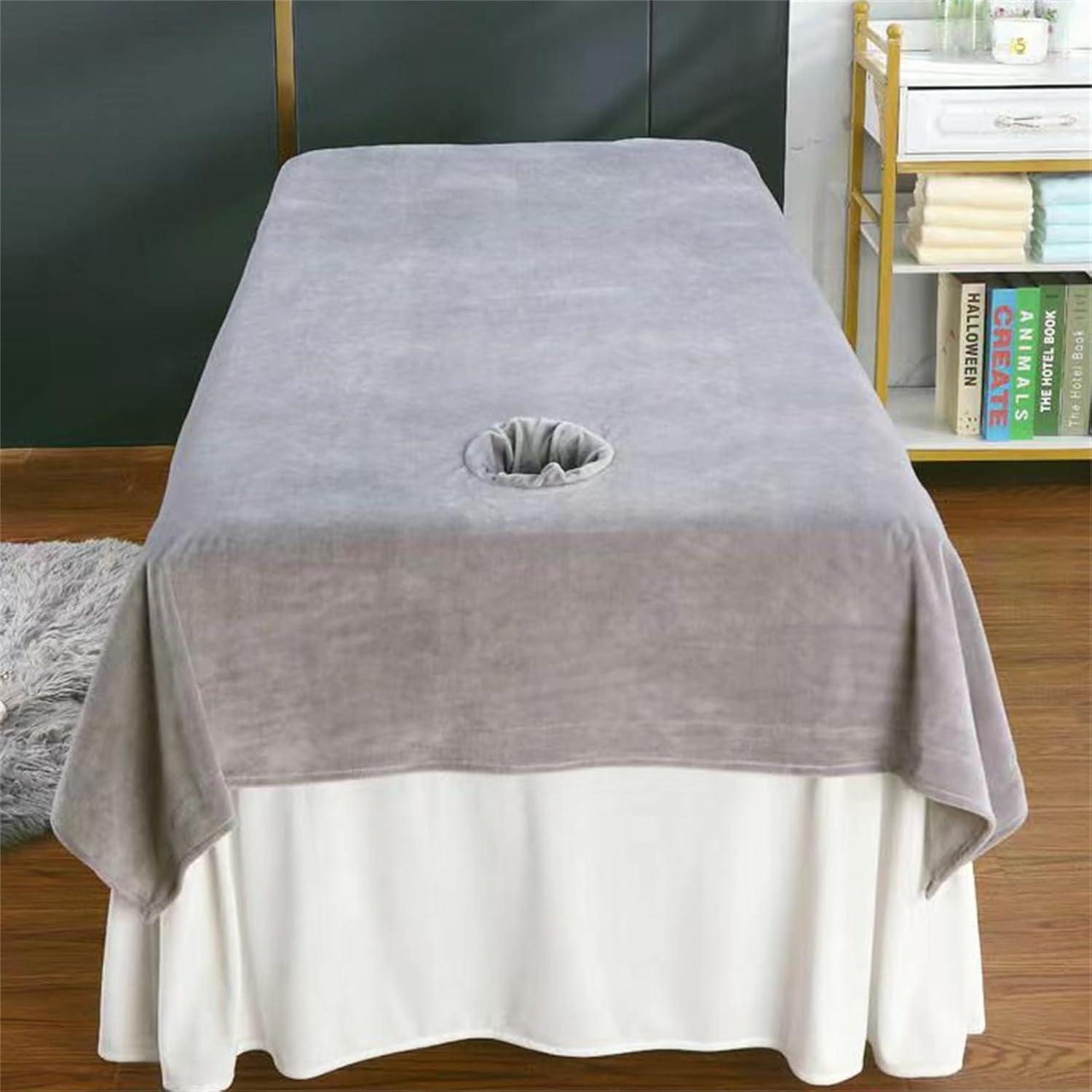 Professional Massage Table Sheets With Face Hole 47*87 in, Massage Warmer Linens Soft Spa Sheet Salon Table Cover With Hole Massage Bed Cover With Face Hole For Spa Beauty Bed (Only 1 PC Grey Sheet)