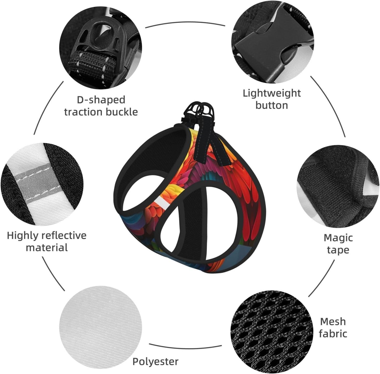Colorful Feathers Pet Vest Small Size Dog Harness and Leash Set, Reflective & Breathable for Puppy Training Without Accessories Medium