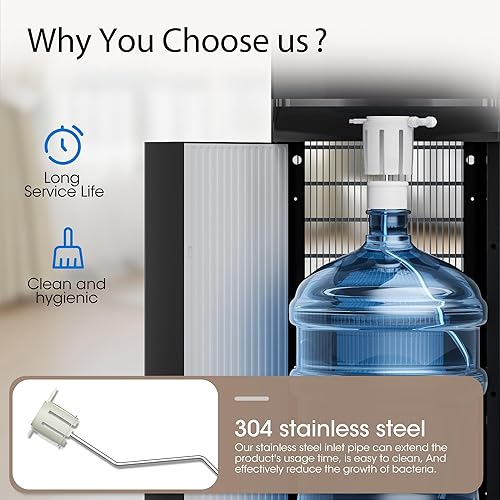 Miniatura 6 de Dispensador de agua de carga inferior para botellas de 5 galones, enfriador de agua de acero inoxidable con 3 temperaturas, caliente, frío y