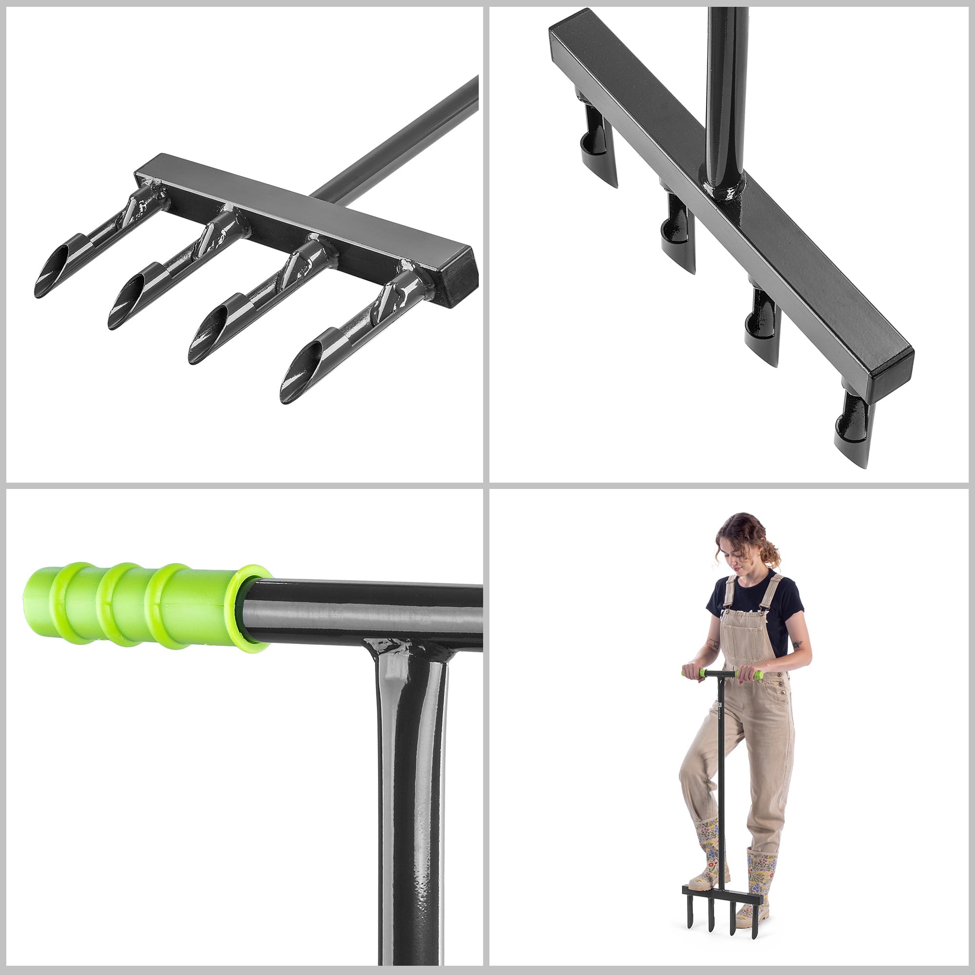 KADAX Rasenlüfter Hand-Aerifizierer | 4 Zinken T-Griff | Rasen belüften Boden lockern | langlebiges Gartenwerkzeug | für gesunden grünen Rasen