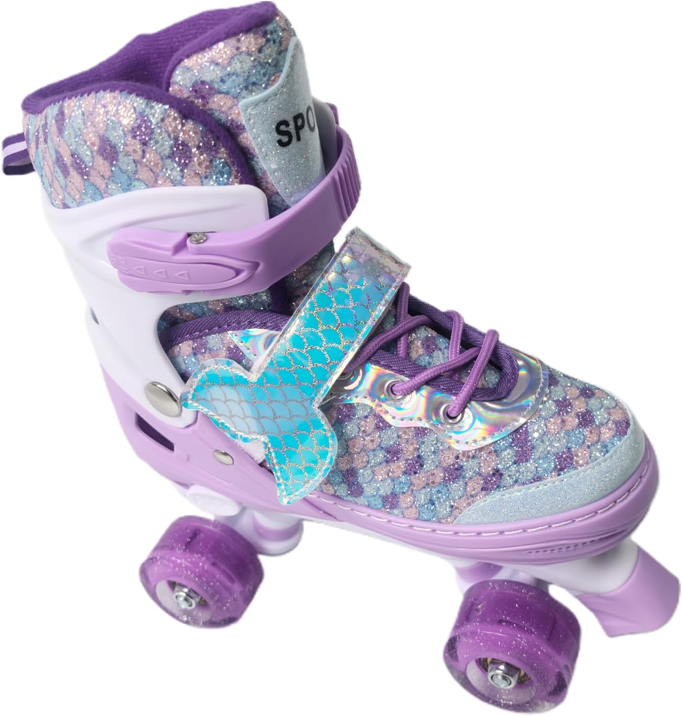 Kids Roller Skates, Adjustable Fish Scale Design with Flashing LED PU Wheels and ABEC Bearings, Triple Protection for Boys Girls Outdoor Indoor Skating